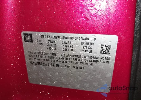 2015 Chevrolet Impala Limited Lt из США, поврежденный, VIN 2G1WB5E35F1114716